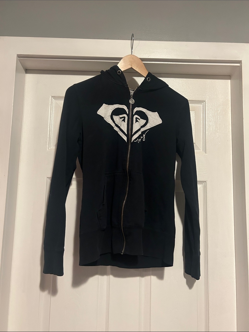 Roxy Black and White Zip-Up Hoodie with Embroidered Logo